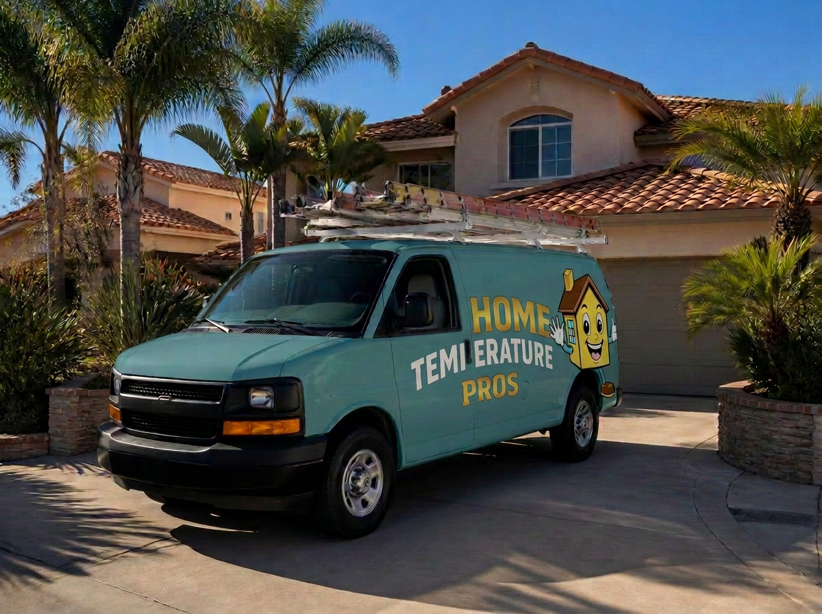 Home Temperature Pros service van parked outside a San Diego area home